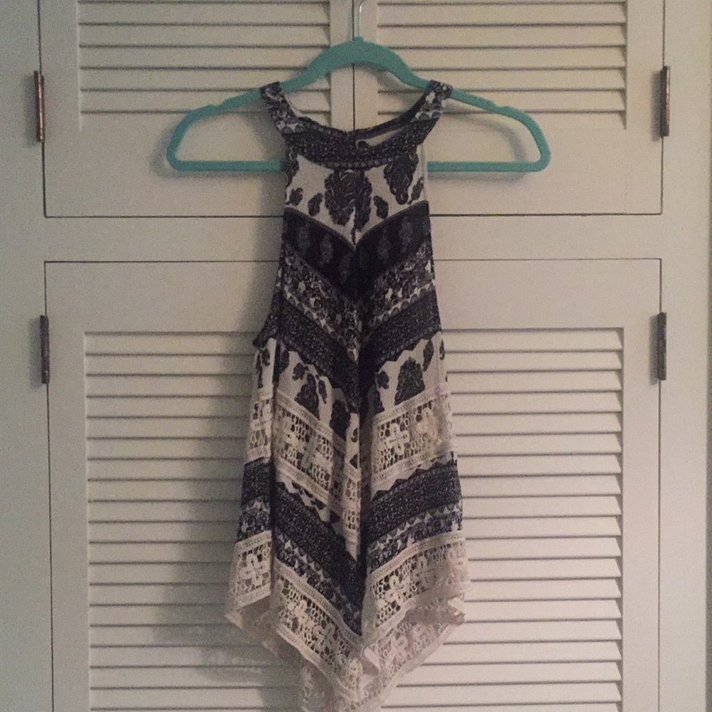 Flowy black and white lace top